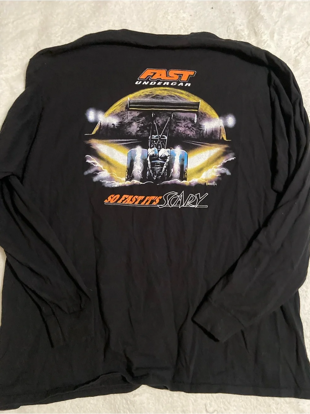 Hanes Black Long-Sleeve Tee with Small Orange Chest Graphic